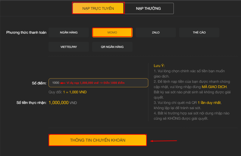 Các bước để nạp tiền qua ví điện tử thành công 