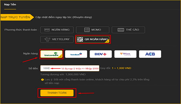 Nạp tiền bằng QR ngân hàng tại 888B nhanh chóng 